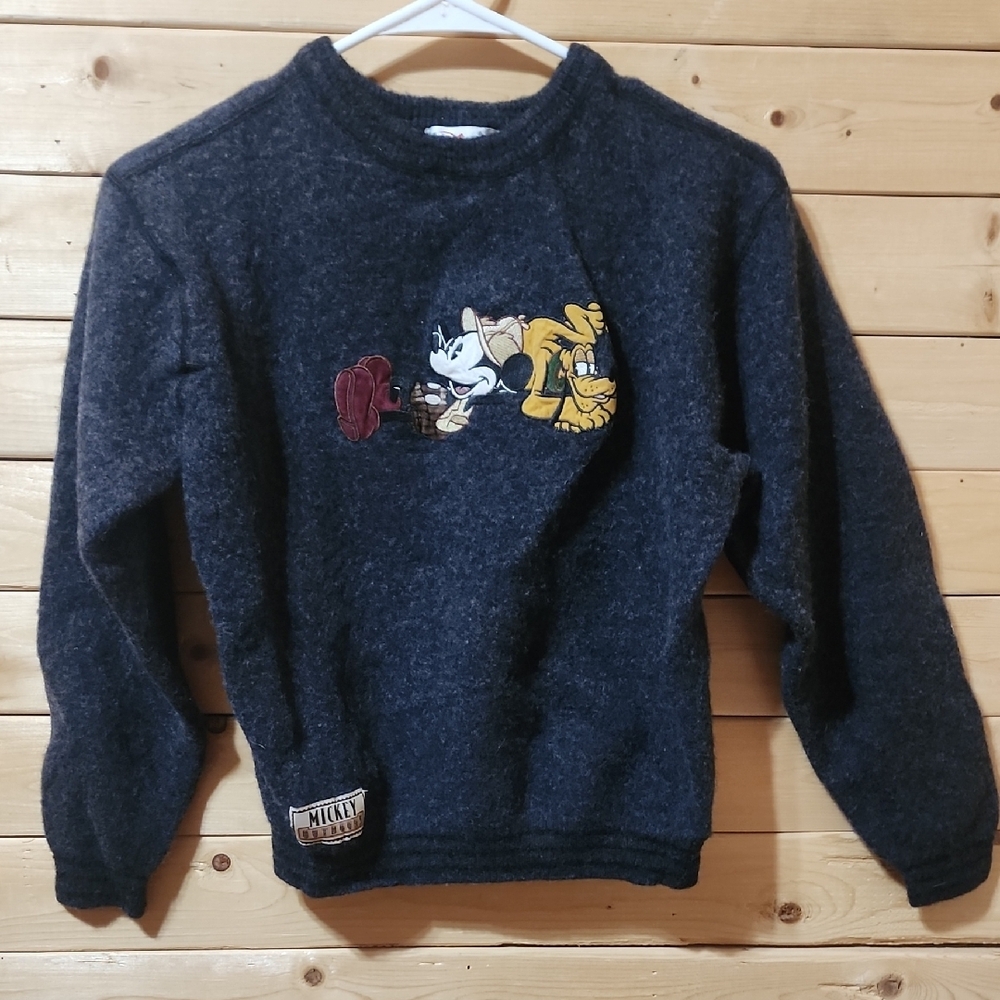 Mickey Mouse Outdoors Wool Sweater Kids Size Large 100% Wool